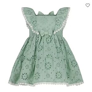Blueberi Boulvard Girl's Sage Eyelet Ruffled Floral Lace Trimmed Dress Size 6
